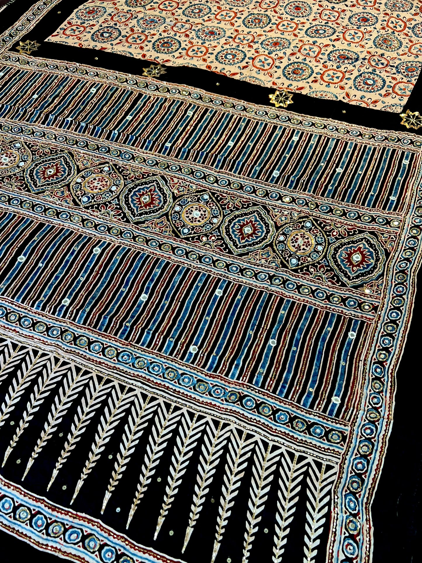 WINTER GARDEN - Pure Modal Ajrakh Hand Embroidered Saree