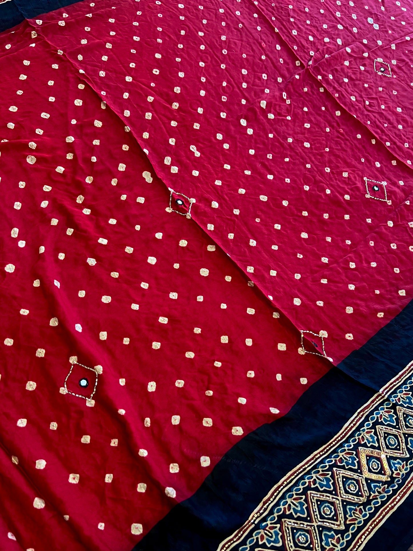 RED ROYALTY - Pure Modal Bandhani Ajrakh Hand Embroidered Saree