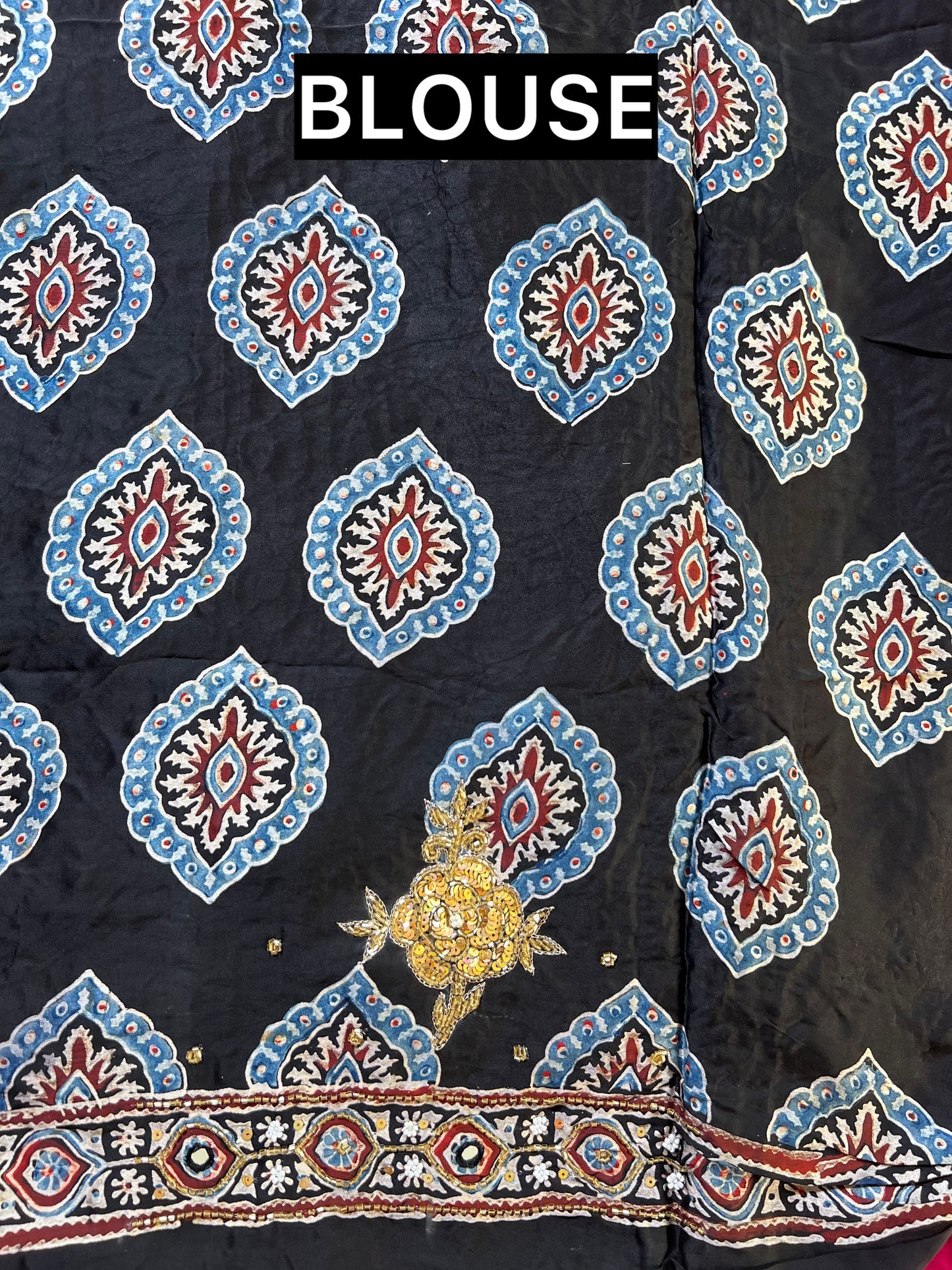 RANI ROSE - Pure Modal Ajrakh Hand Embroidered Saree