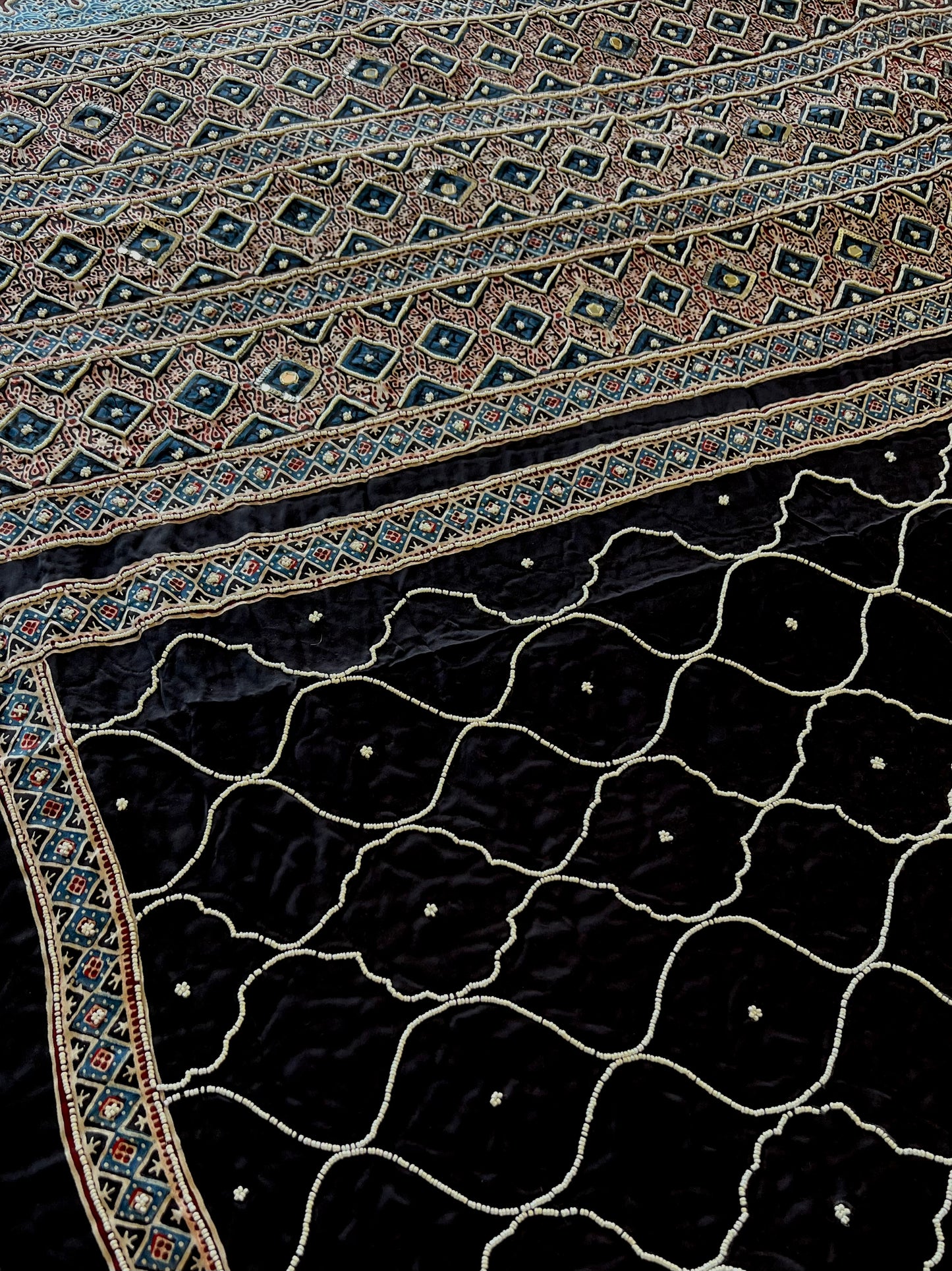 COSMIC DREAM - Pure Modal Ajrakh Hand Embroidered Saree