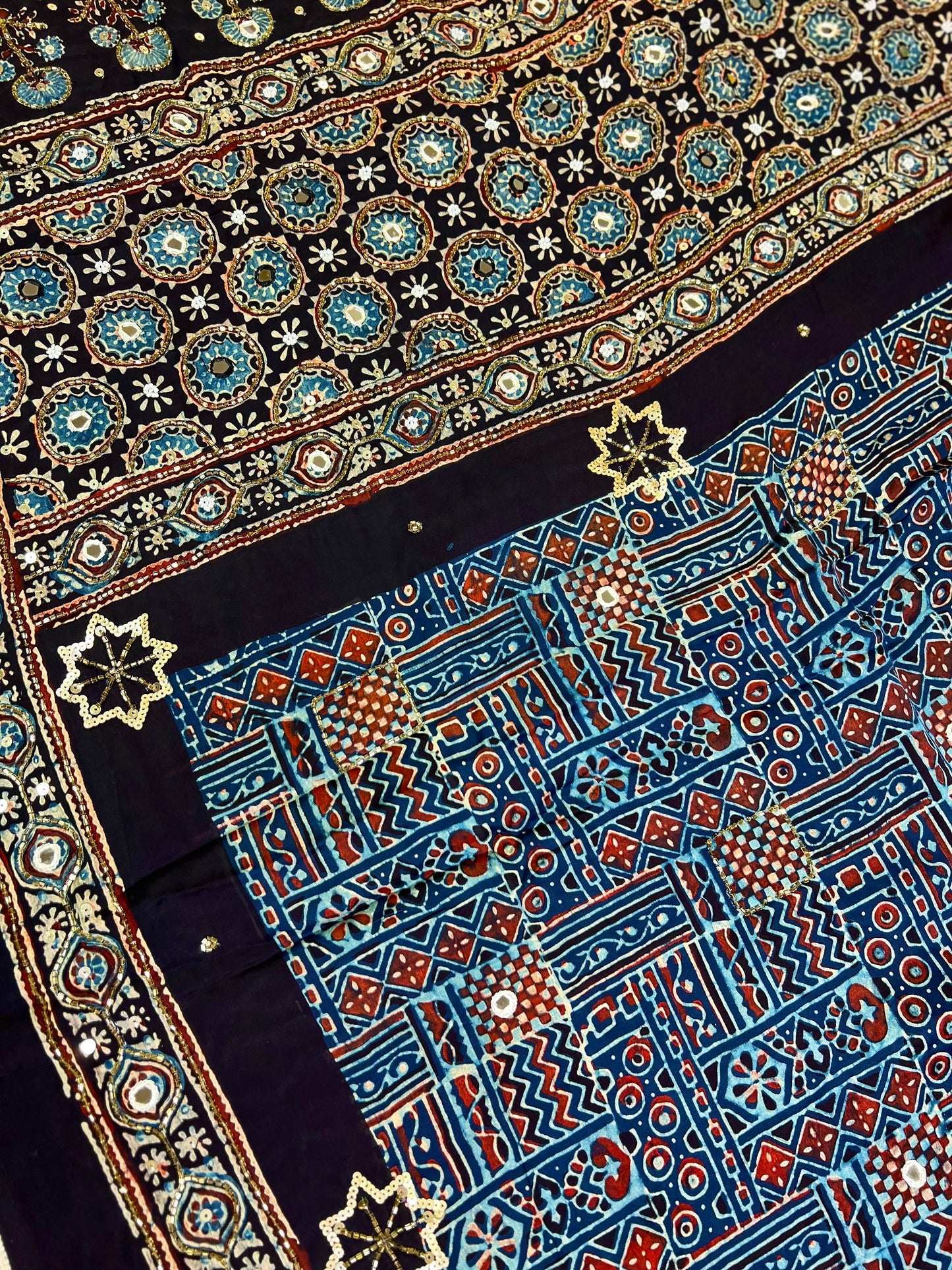 ASTRAL BLUE - Pure Modal Ajrakh Hand Embroidered Saree