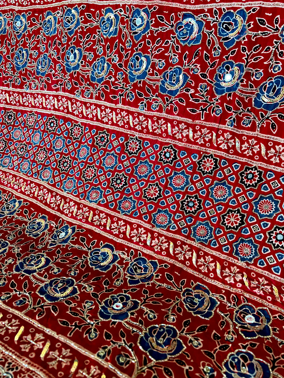 FANTASY ROSE - Pure Modal Ajrakh Hand Embroidered Saree