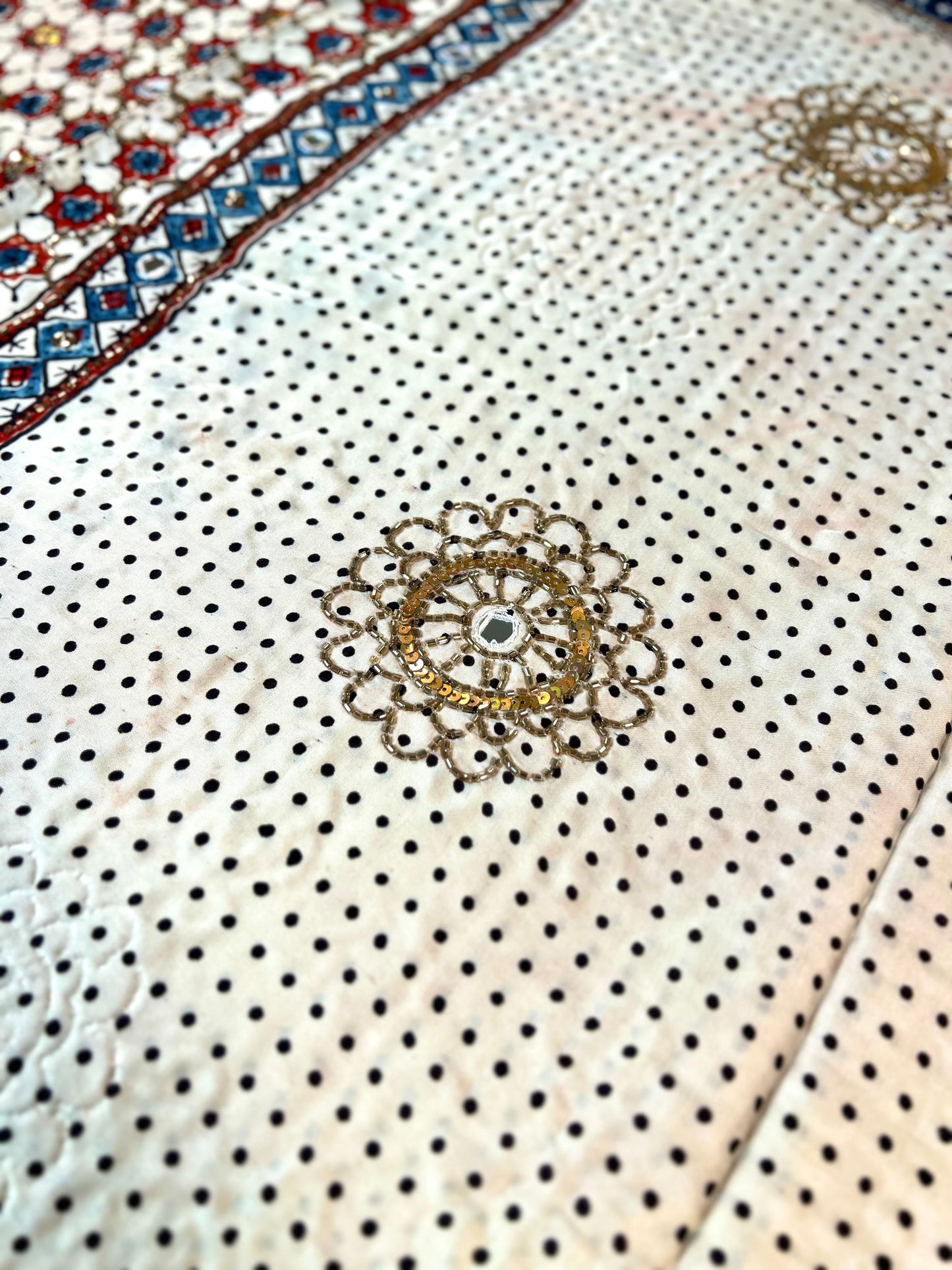 FROSTED MIRAGE - Pure Modal Ajrakh Hand Embroidered Saree