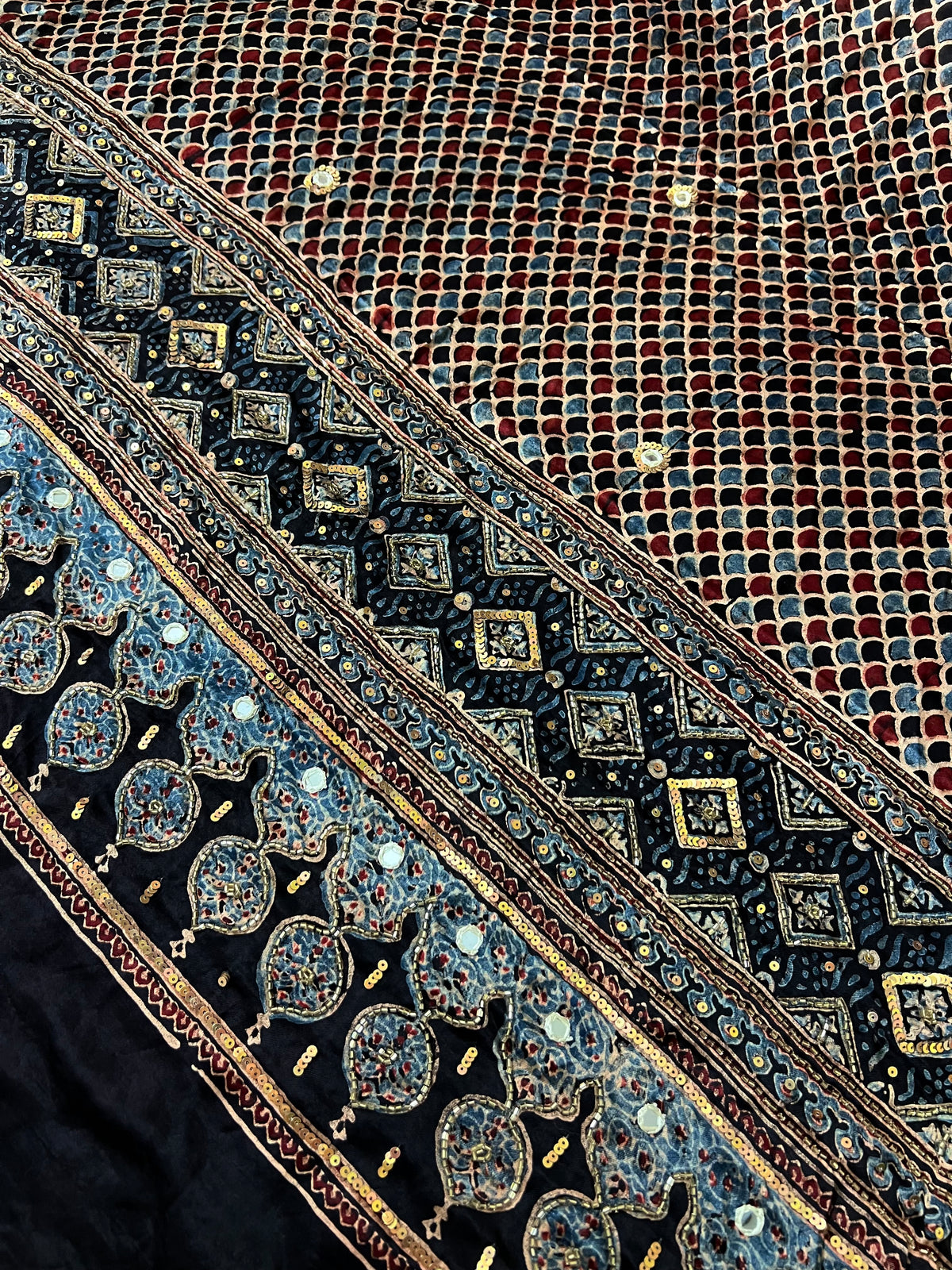 NIGHT JEWEL DUPATTA - Pure Modal Ajrakh Hand Embroidered Dupatta
