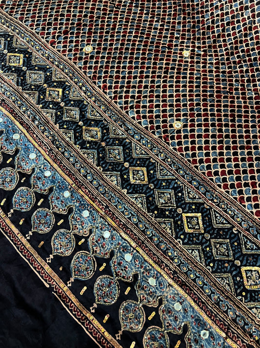 NIGHT JEWEL DUPATTA - Pure Modal Ajrakh Hand Embroidered Dupatta