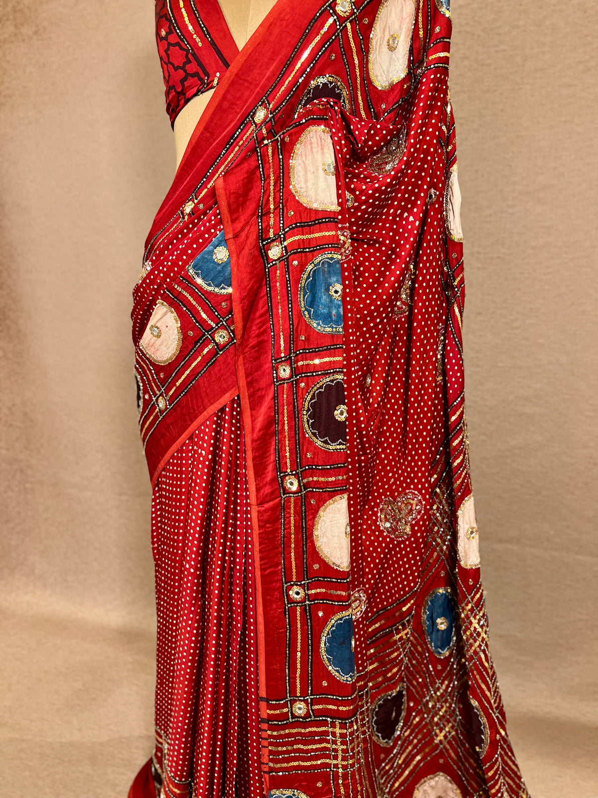 JEWEL MUSE - Pure Modal Ajrakh Hand Embroidered Saree