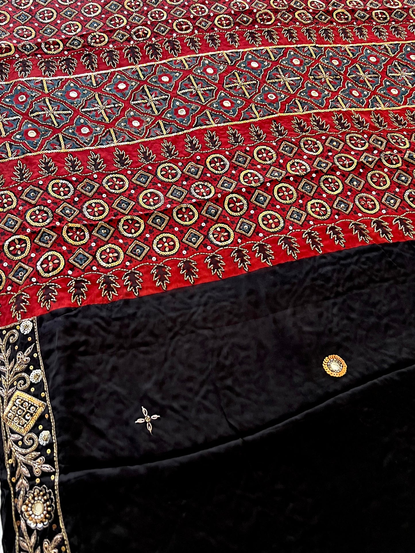 BLACK DESIRE - Pure Modal Ajrakh Hand Embroidered Saree