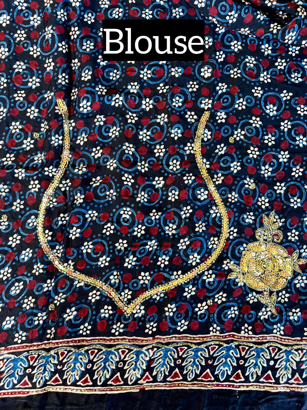 SPELL ROSE - Pure Modal Ajrakh Hand Embroidered Saree