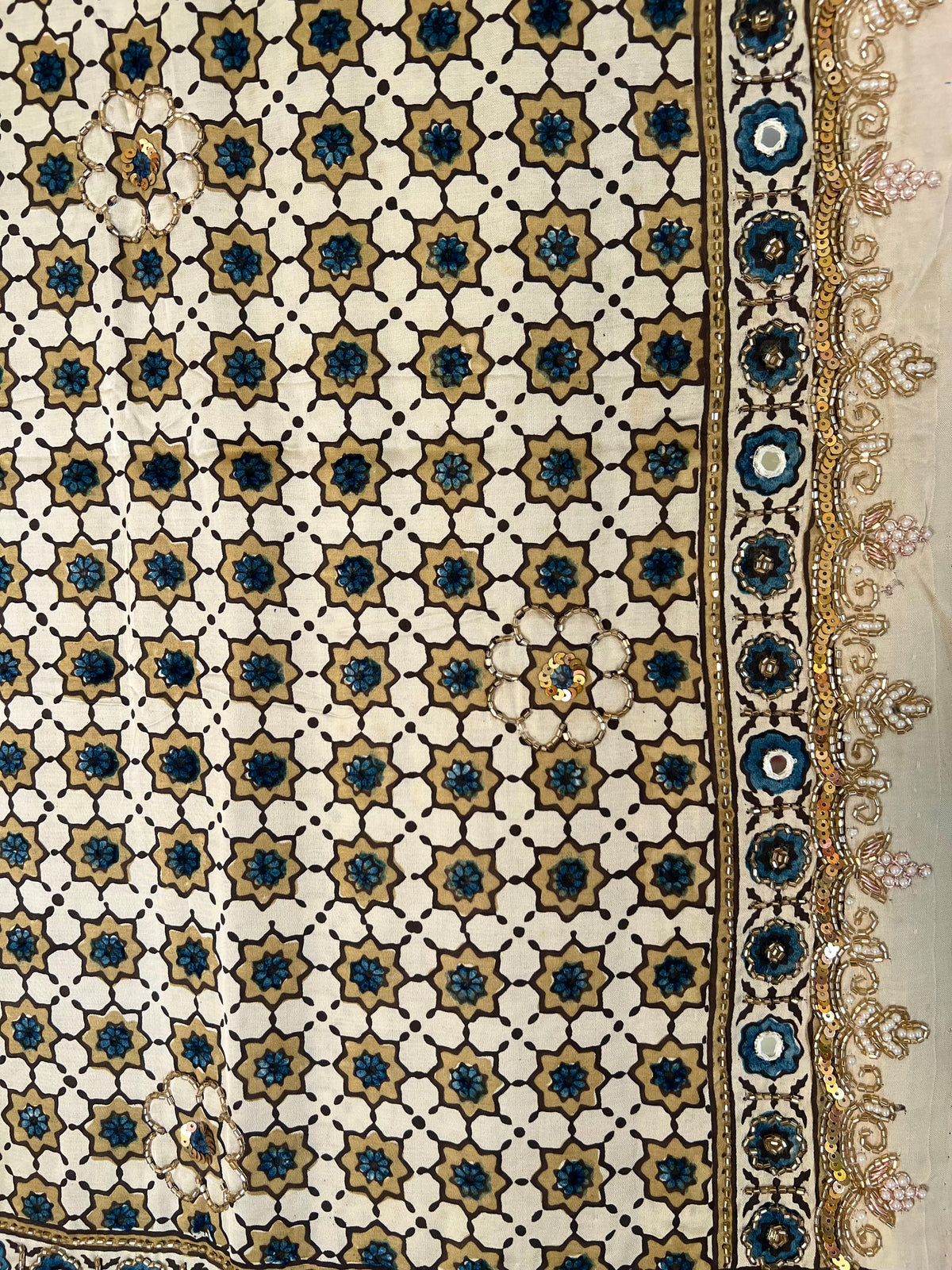 IVORY POETRY - Pure Modal Ajrakh Hand Embroidered Saree