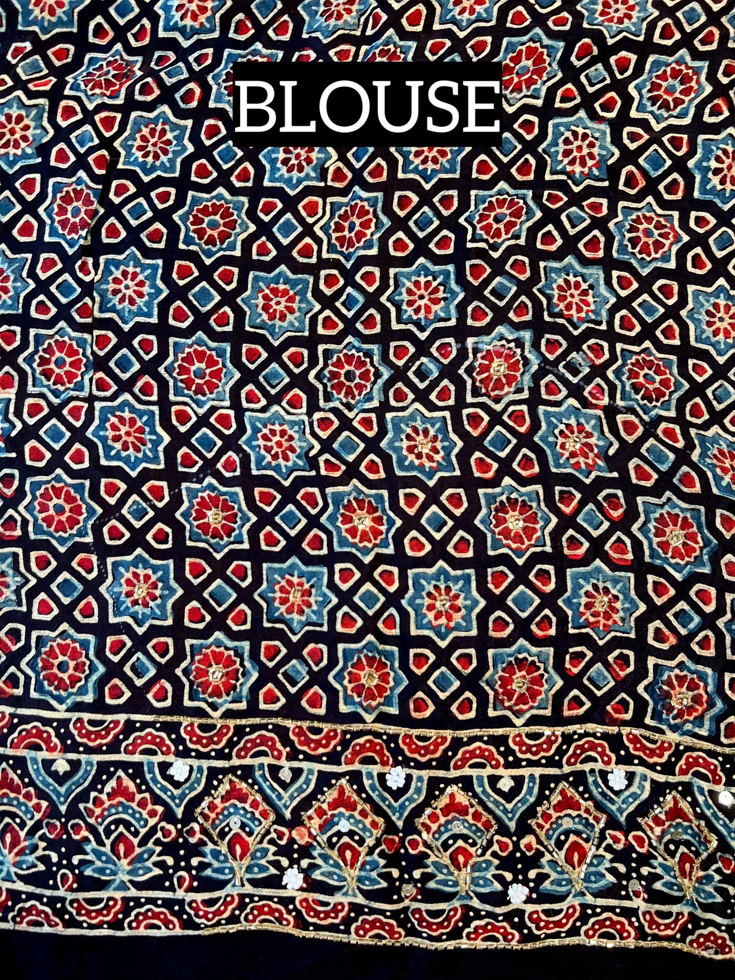 MIDNIGHT FLORAL - Pure Modal Ajrakh Hand Embroidered Saree