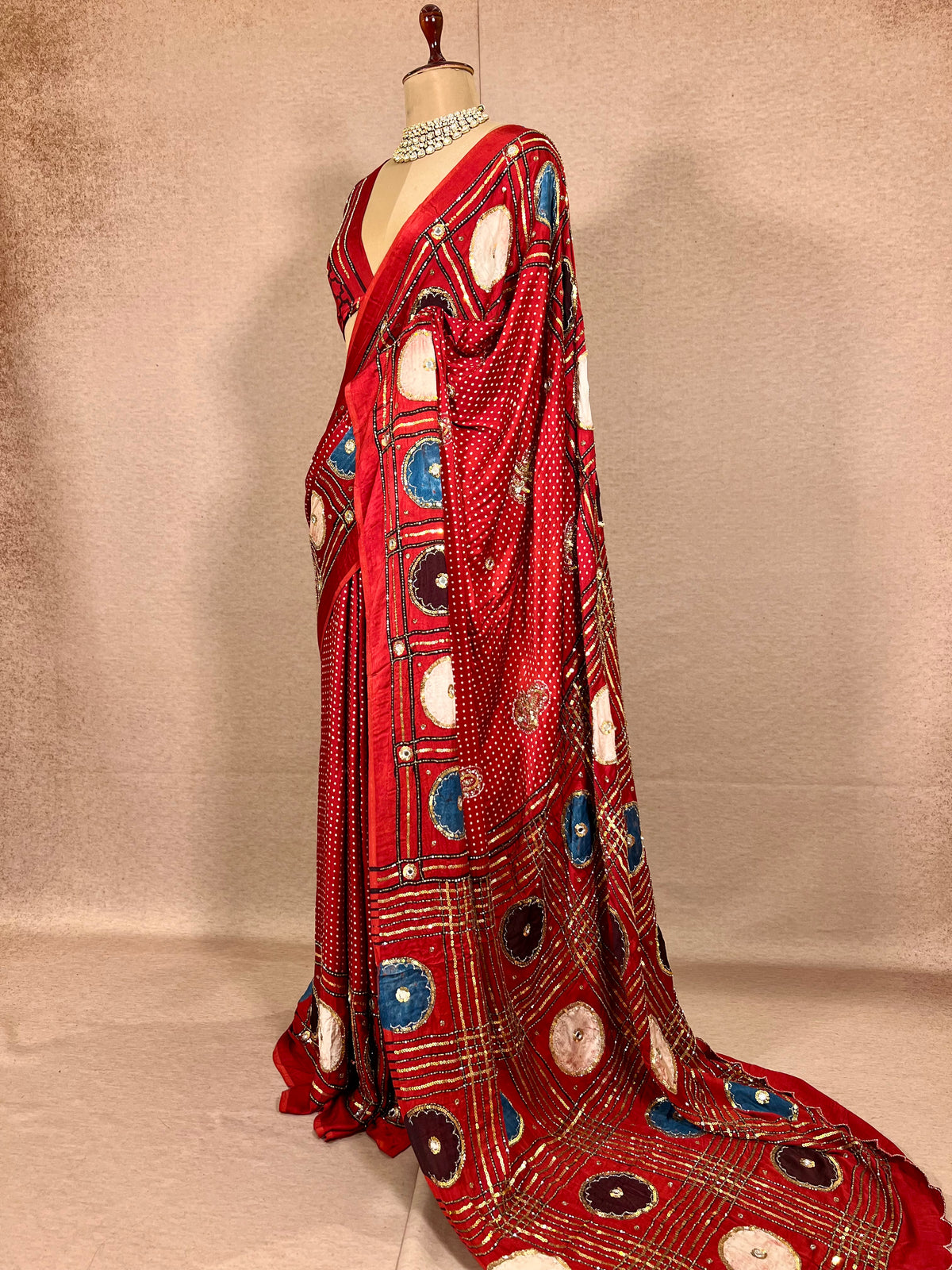 JEWEL MUSE - Pure Modal Ajrakh Hand Embroidered Saree