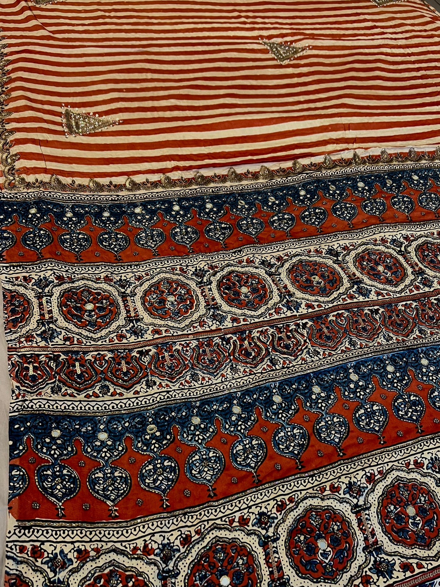 IMPERIAL STRIPES - Pure Modal Ajrakh Hand Embroidered Saree