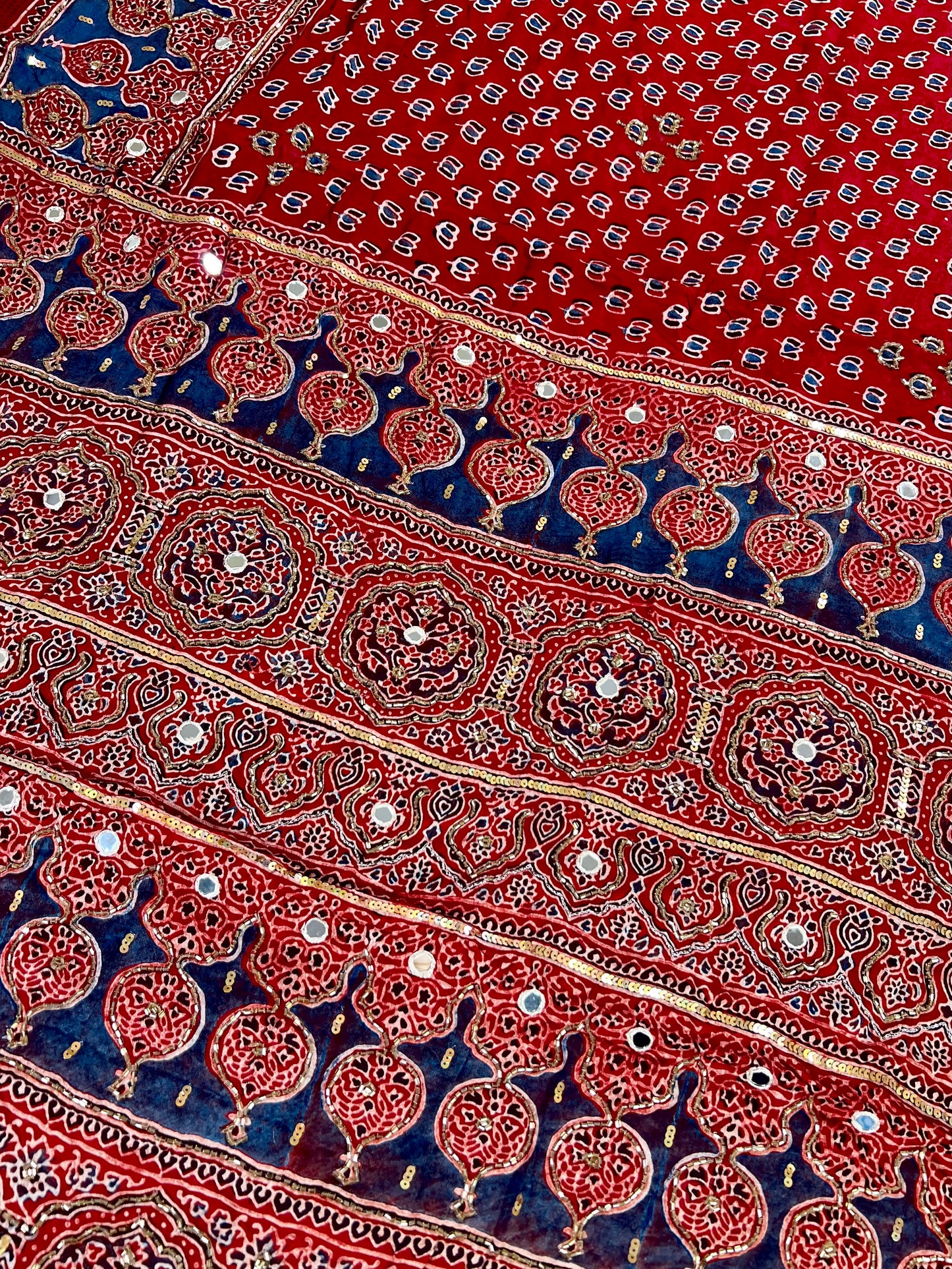 CRIMSON LOTUS - Pure Modal Ajrakh Hand Embroidered Saree