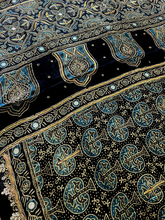 SHADOW ORCHID - Pure Modal Ajrakh Hand Embroidered Saree
