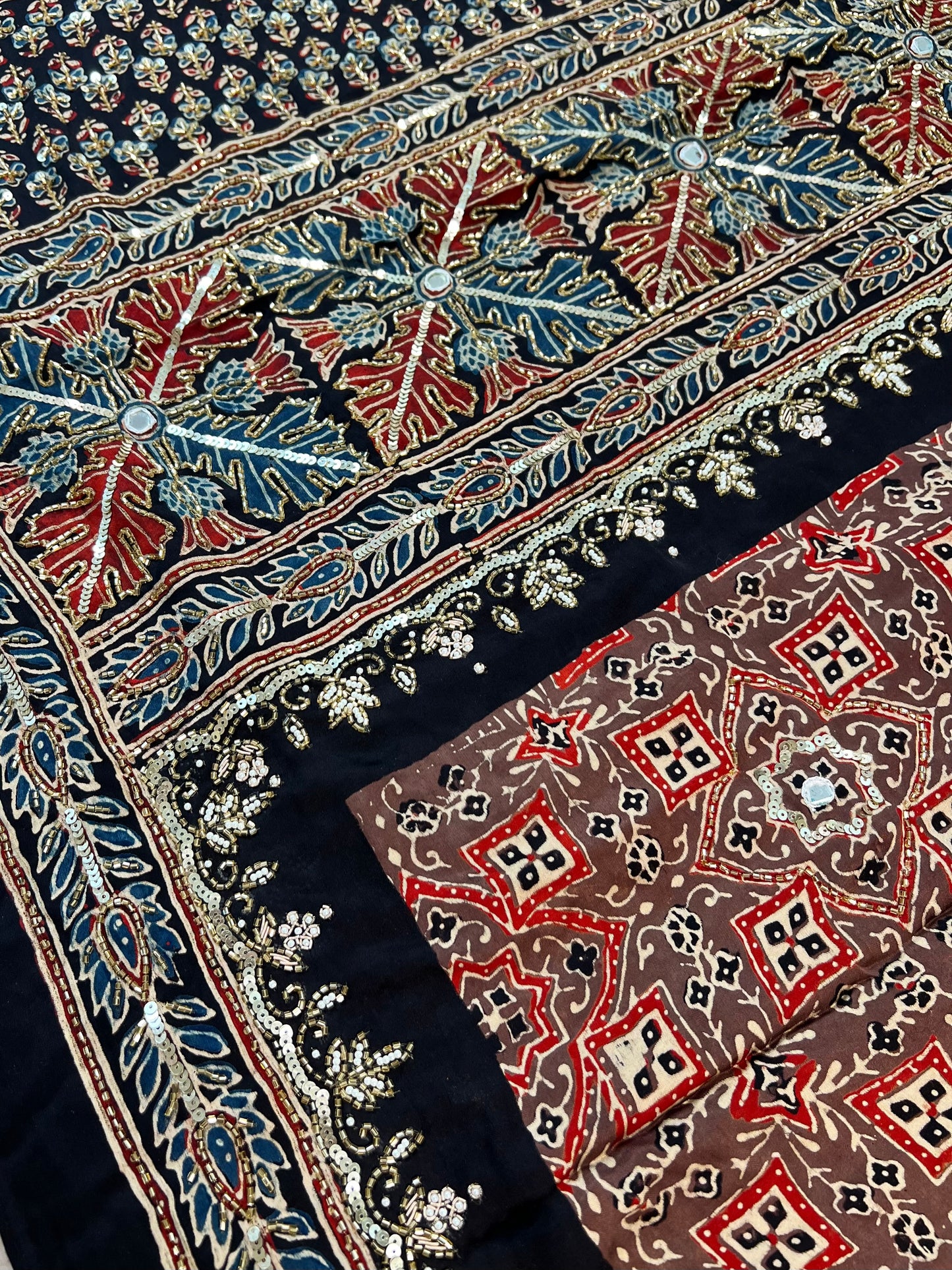 RUSTIC VELVET - Pure Modal Ajrakh Hand Embroidered Saree