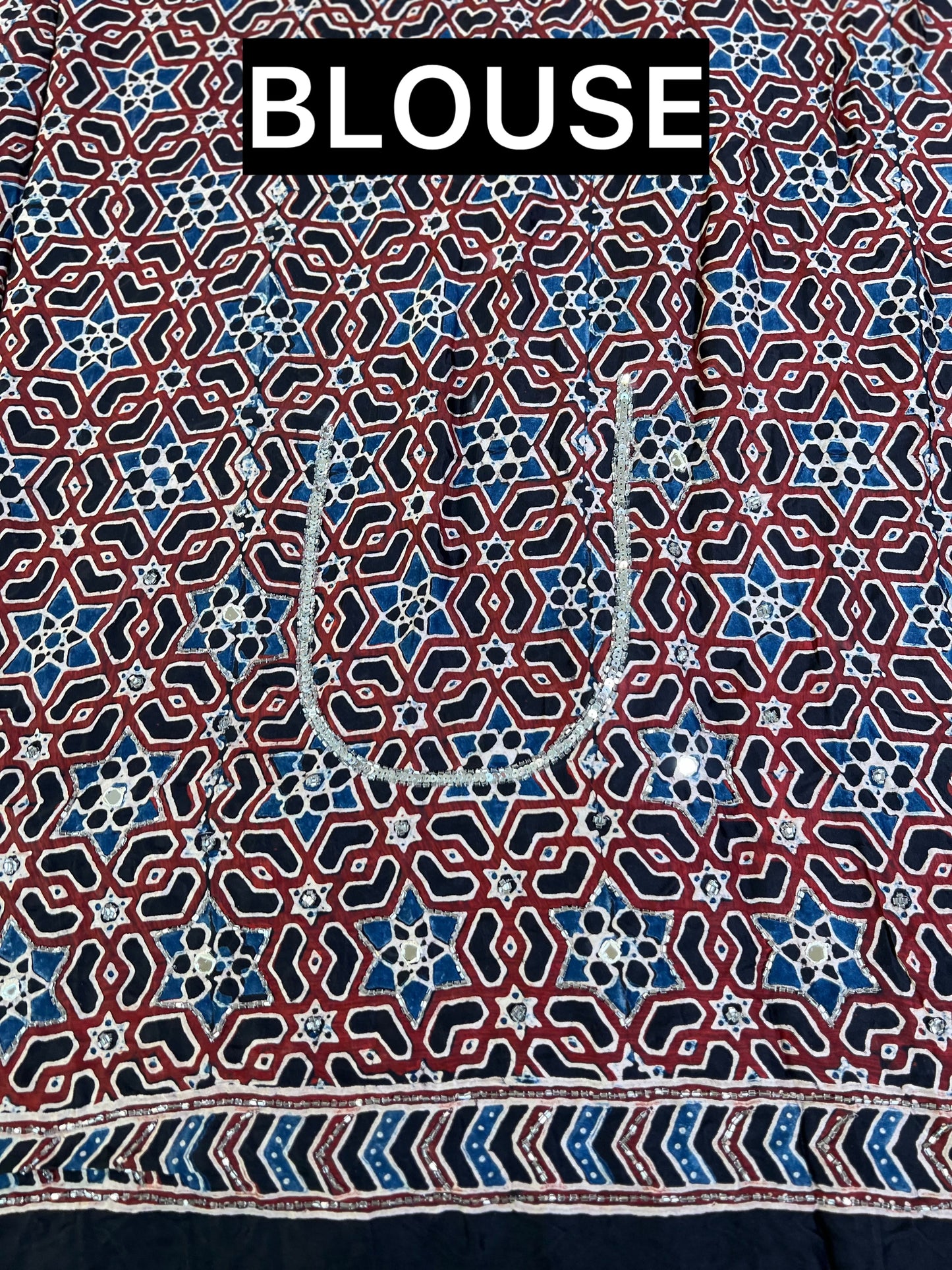 STARLIT NIGHT - Pure Modal Ajrakh Hand Embroidered Saree