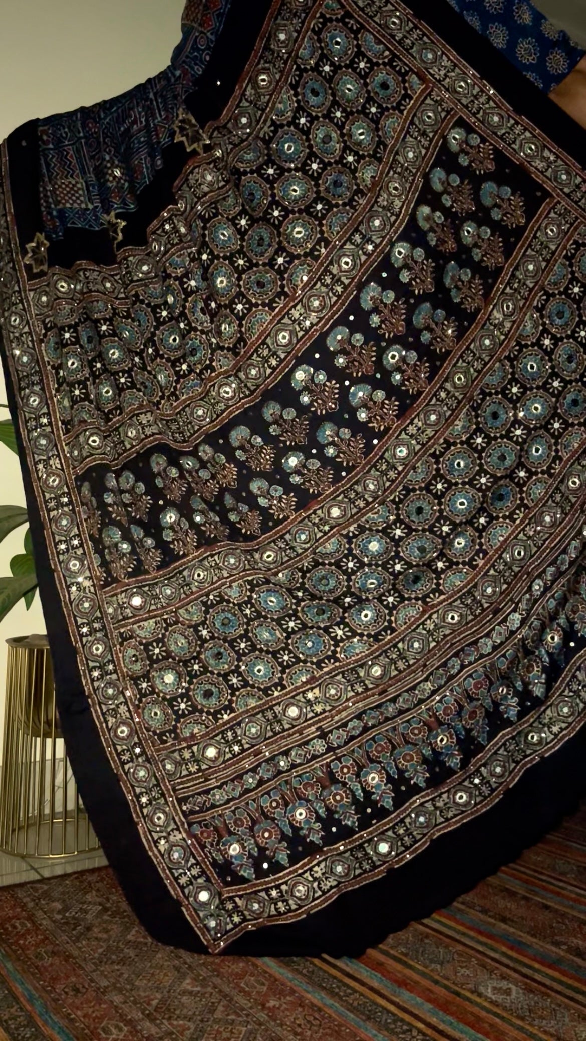 ASTRAL BLUE - Pure Modal Ajrakh Hand Embroidered Saree