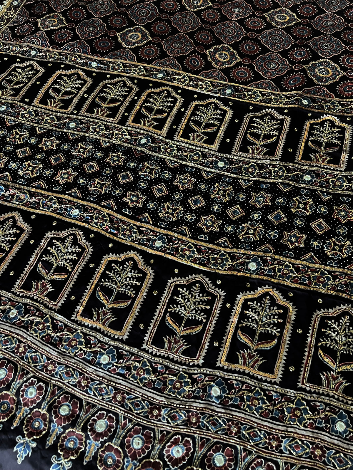 NIGHT SYMPHONY - Pure Modal Ajrakh Hand Embroidered Saree