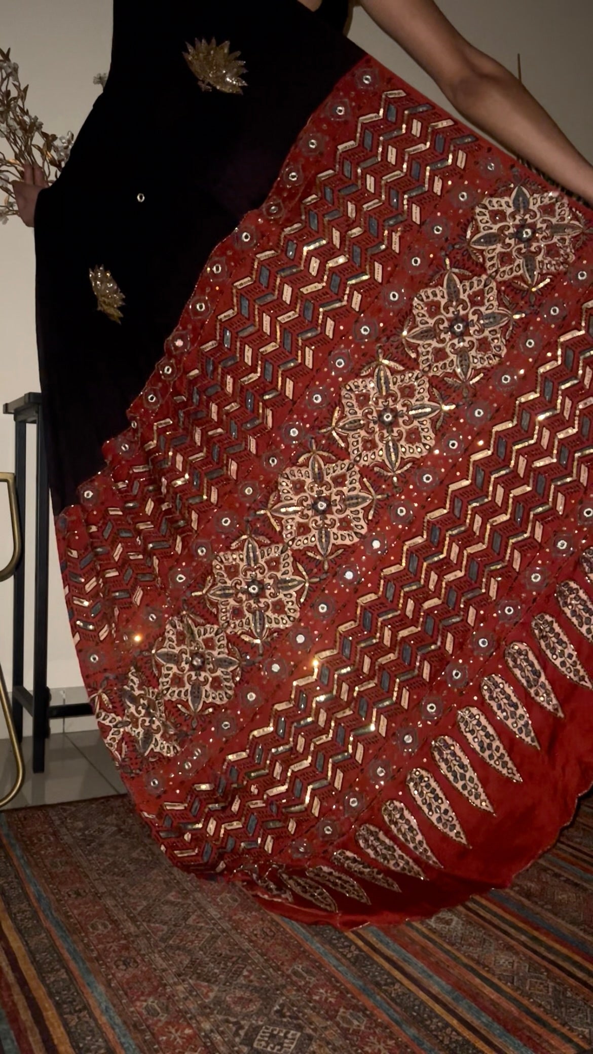 IMPERIAL LOTUS - Pure Modal Ajrakh Hand Embroidered Saree