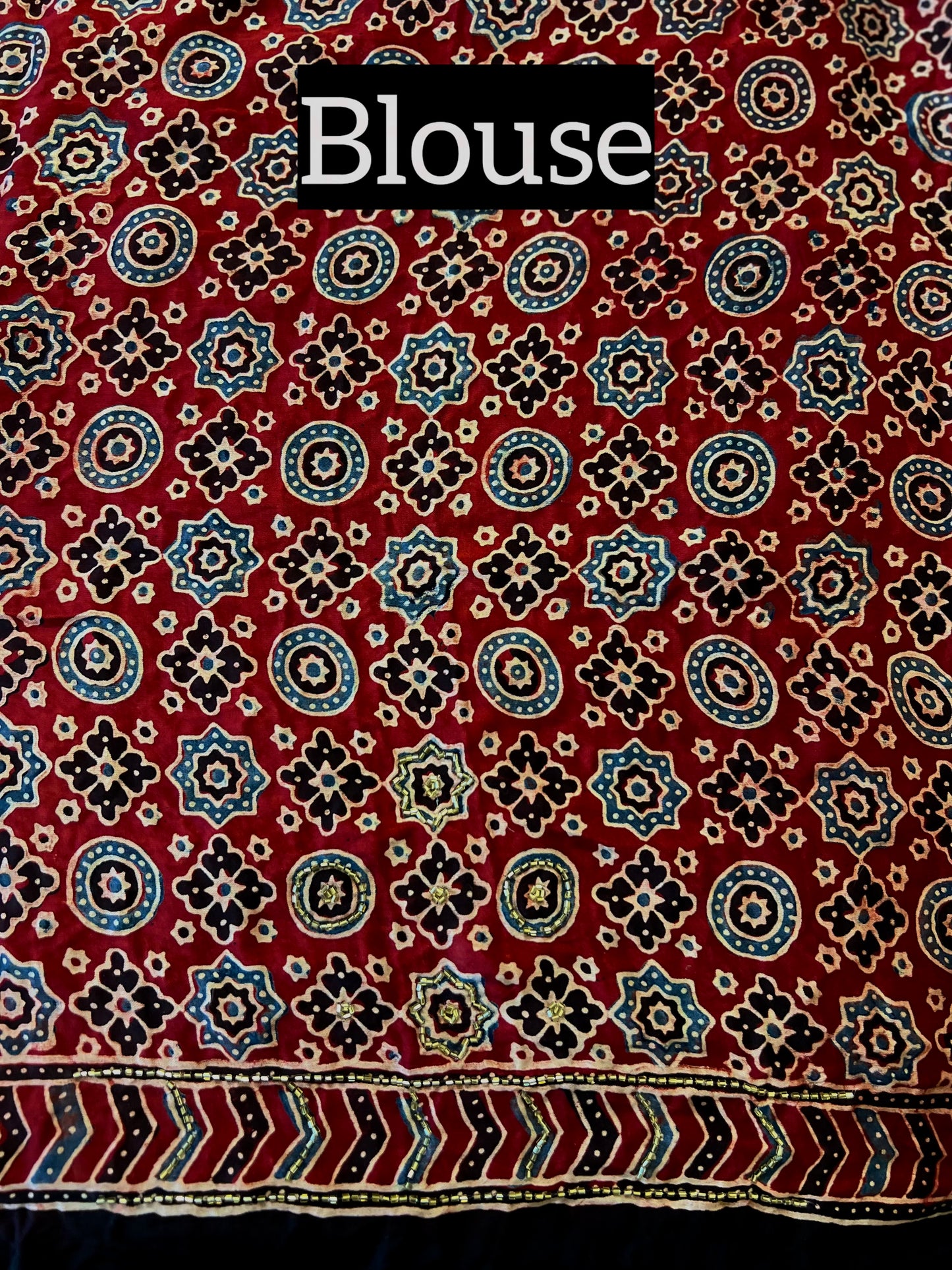 GARNET FLAME - Pure Modal Ajrakh Hand Embroidered Saree