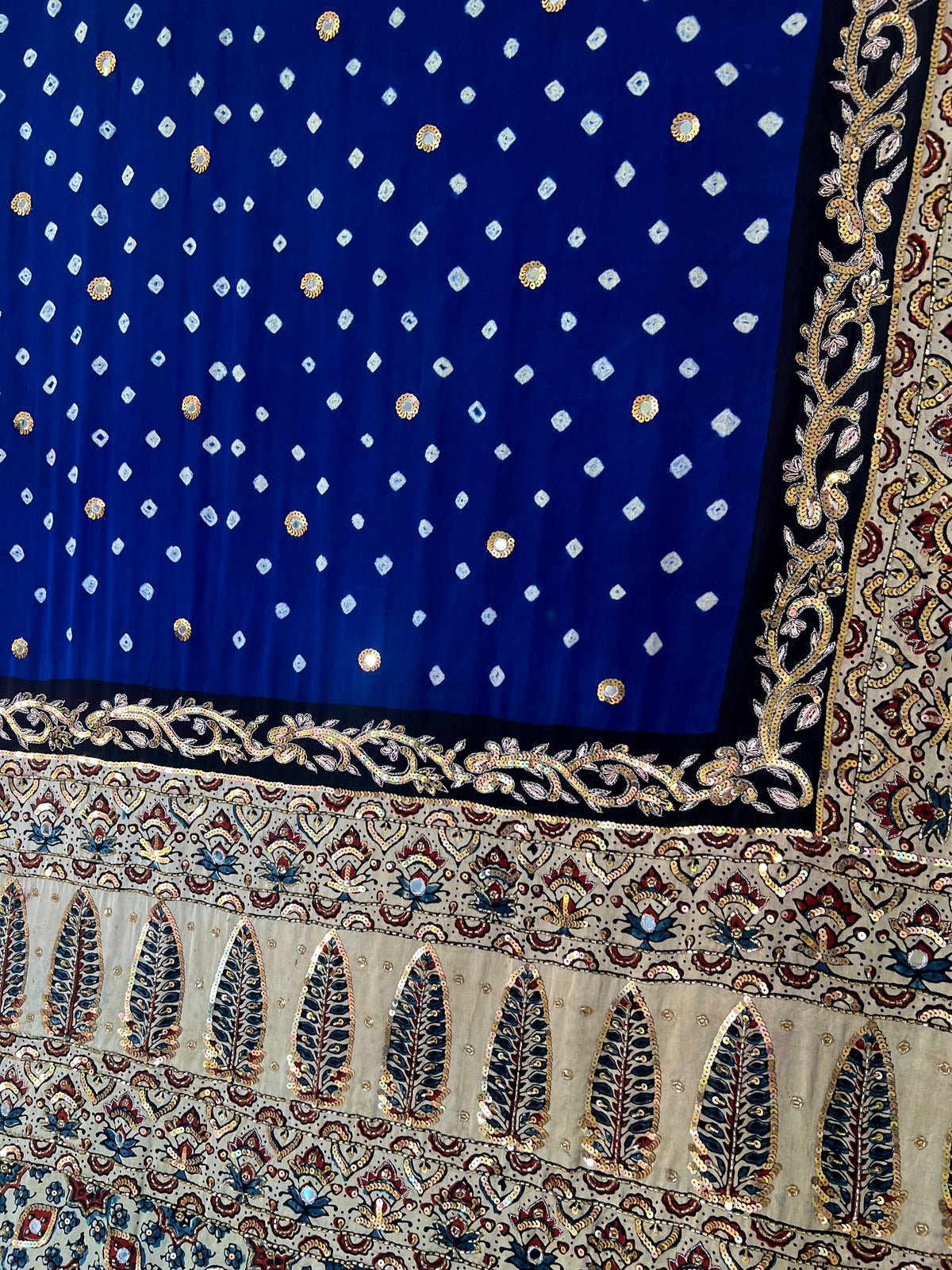 BLUE EMPRESS - Pure Modal Bandhani Ajrakh Hand Embroidered Saree