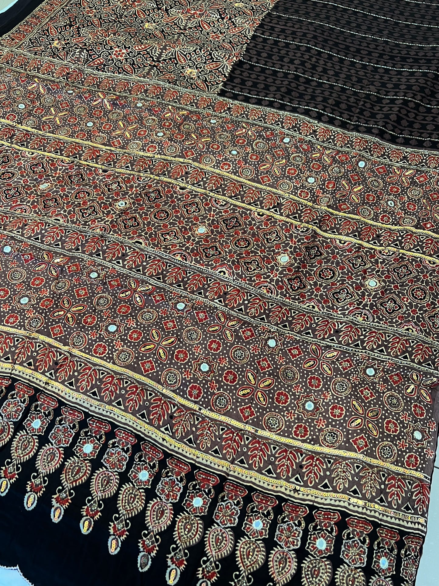 BROWN SUGAR - Pure Modal Ajrakh Hand Embroidered Saree