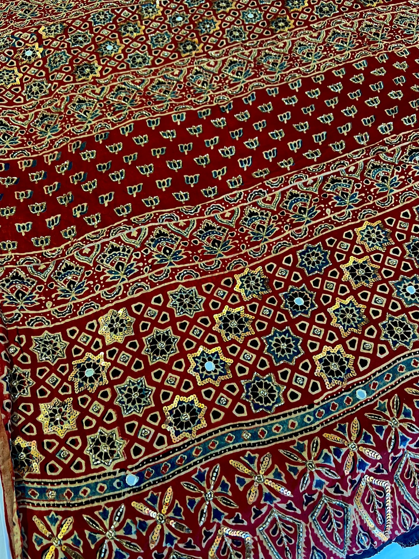 GREEN ROYALTY - Pure Modal Bandhani Ajrakh Hand Embroidered Saree