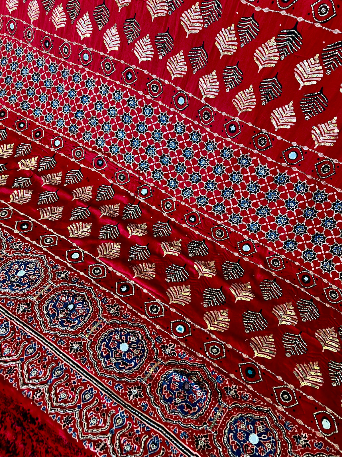 SINFUL ROSE - Pure Modal Ajrakh Hand Embroidered Saree