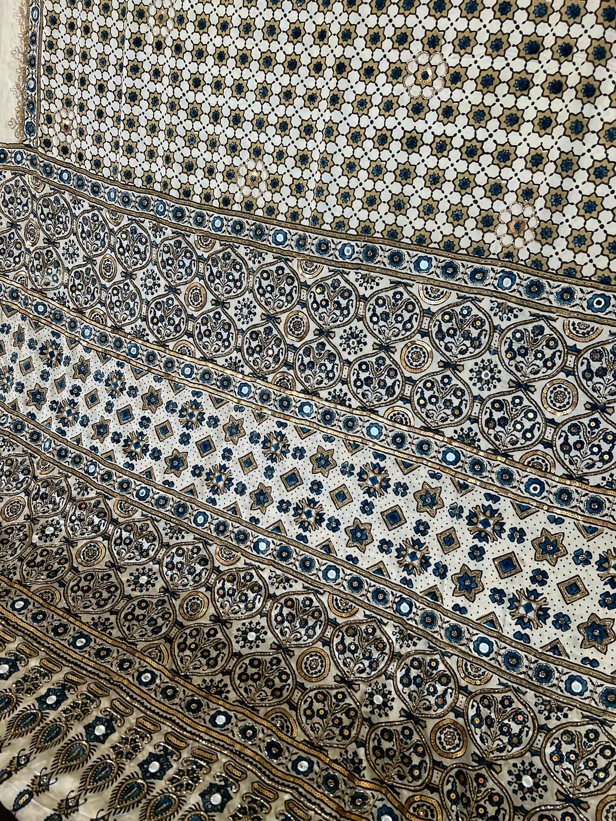 IVORY POETRY - Pure Modal Ajrakh Hand Embroidered Saree