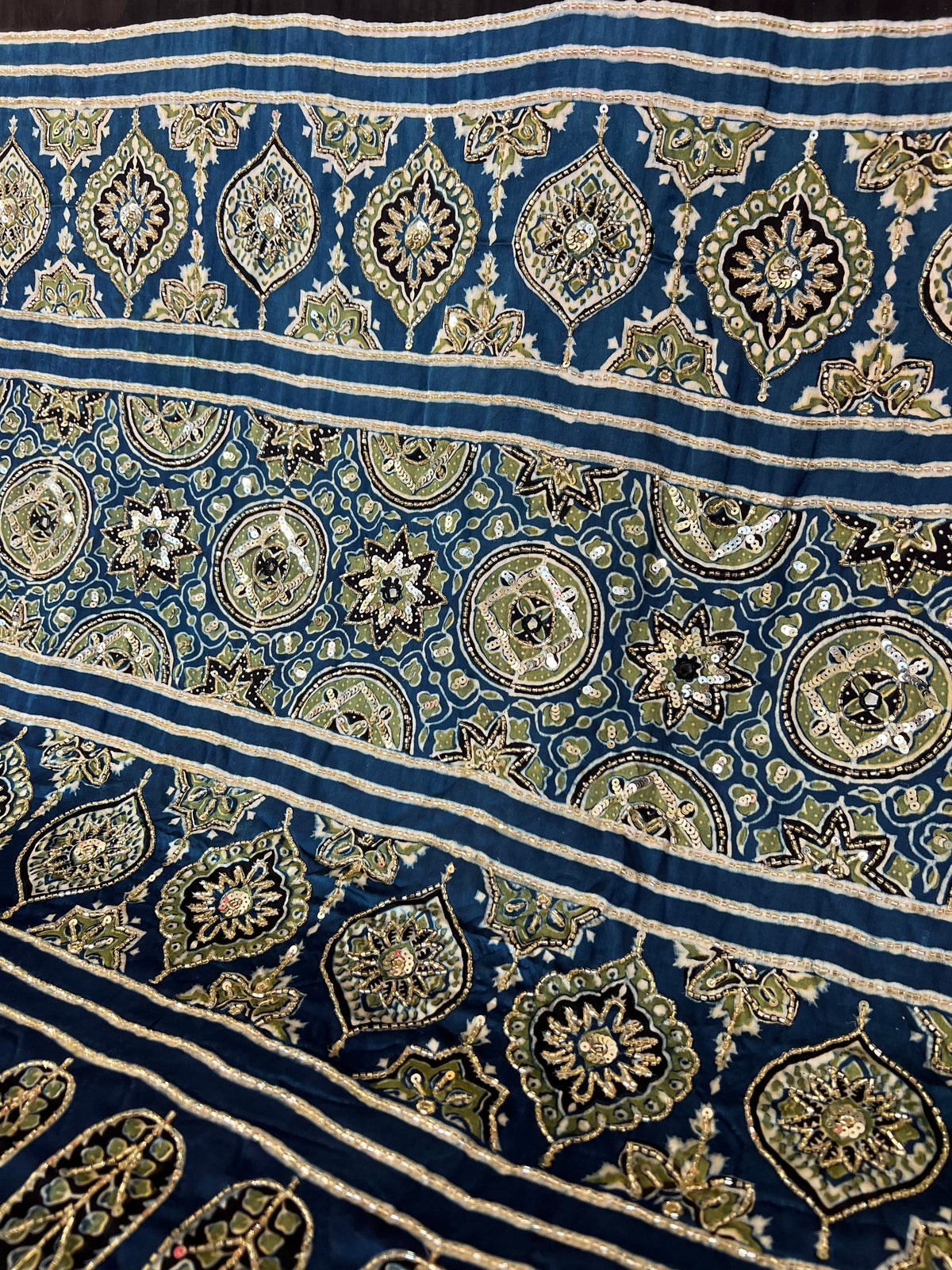WHIMSY ROSE - Pure Modal Ajrakh Hand Embroidered Saree