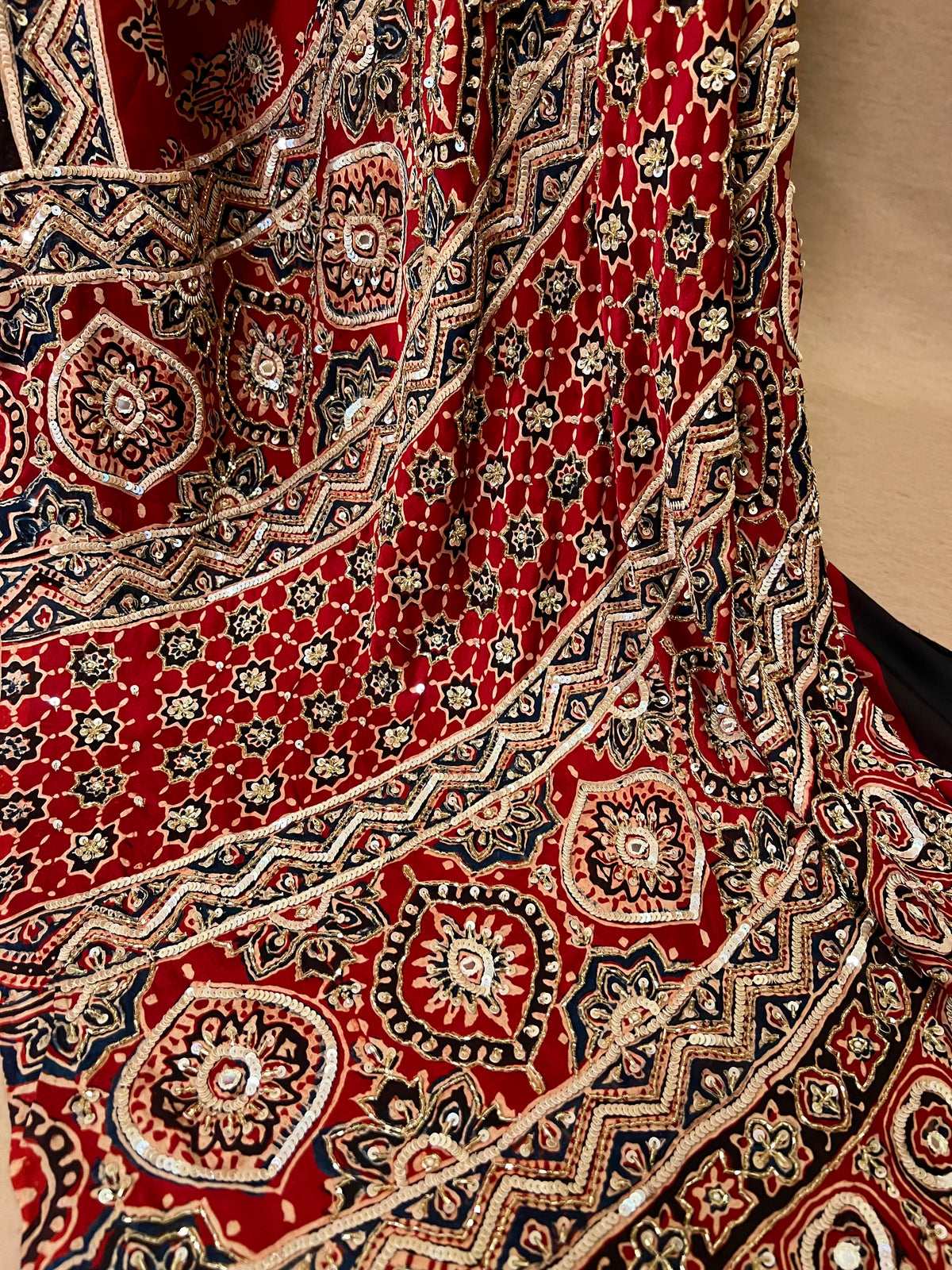 PASSION BLOOM - Pure Modal Ajrakh Hand Embroidered Saree