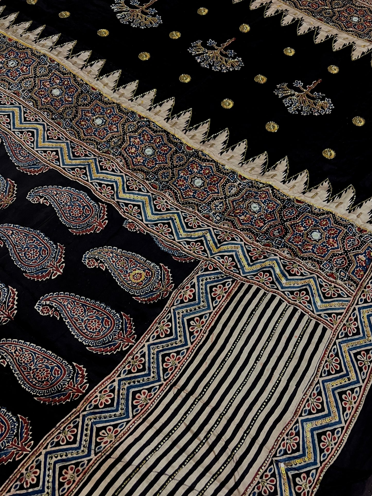 VELVET NIGHT - Pure Modal Ajrakh Hand Embroidered Saree