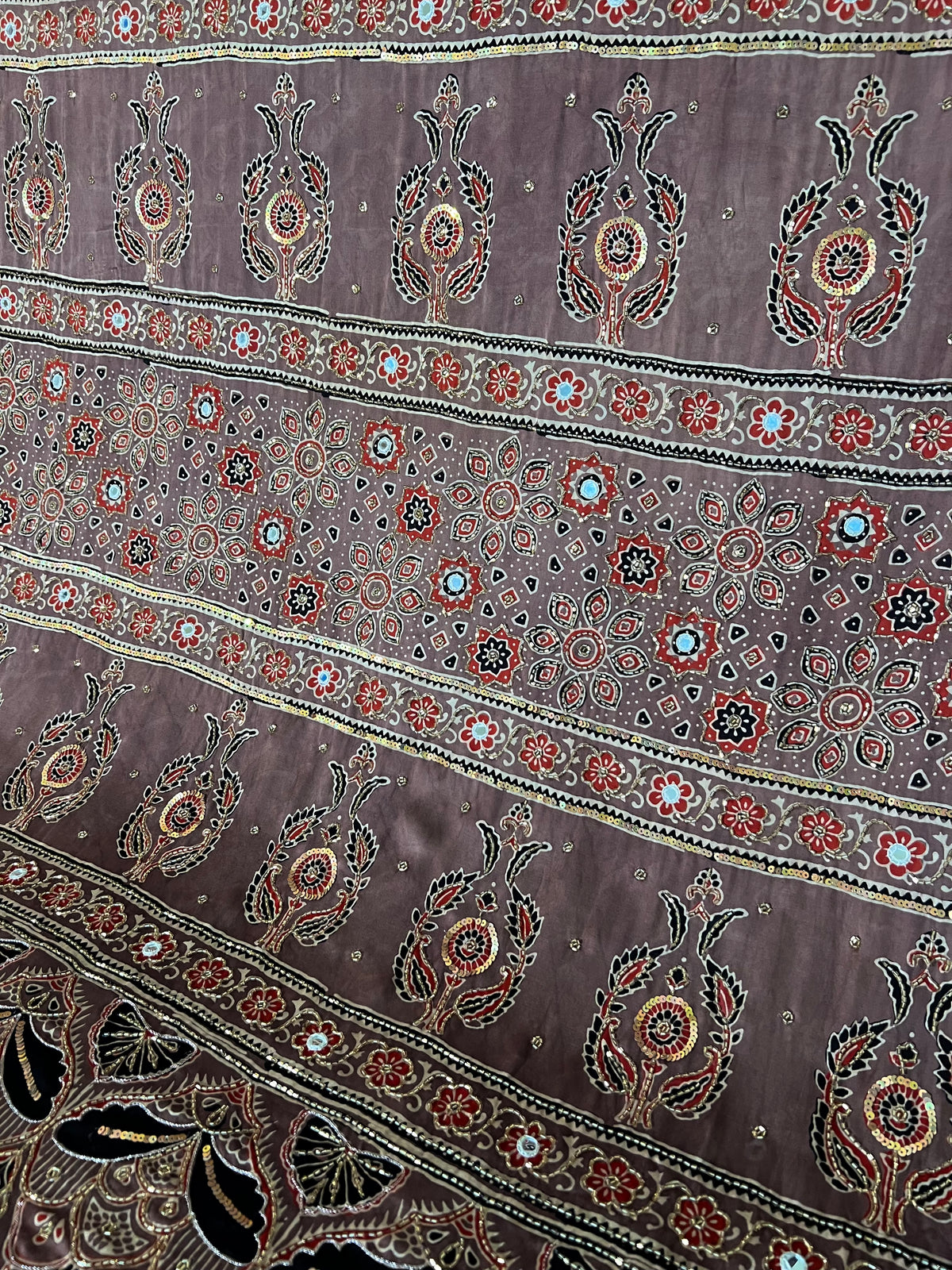 CHESTNUT DREAM - Pure Modal Ajrakh Hand Embroidered Saree