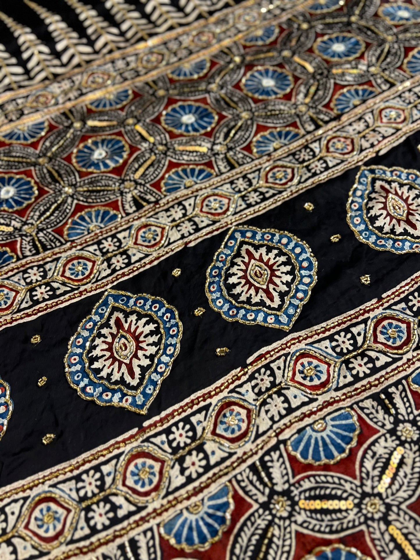 SPINEL ROSE - Pure Modal Ajrakh Hand Embroidered Saree