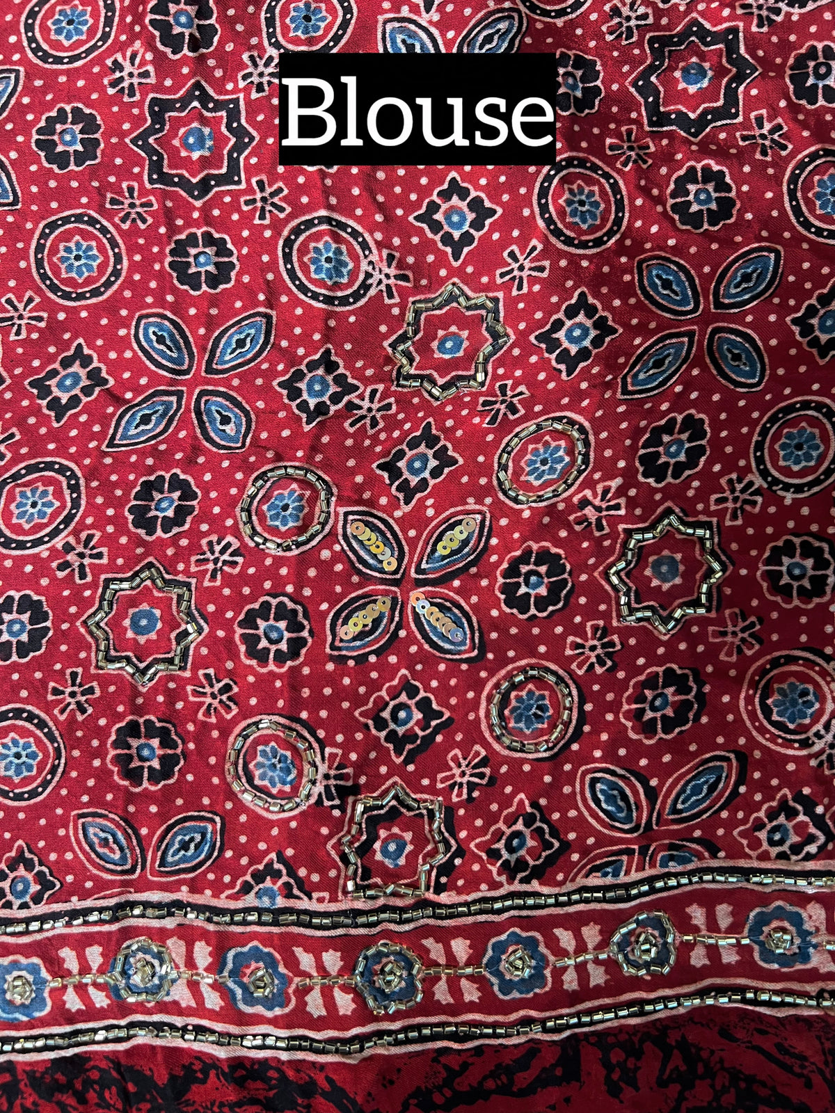 COAL ROSE - Pure Modal Ajrakh Hand Embroidered Saree