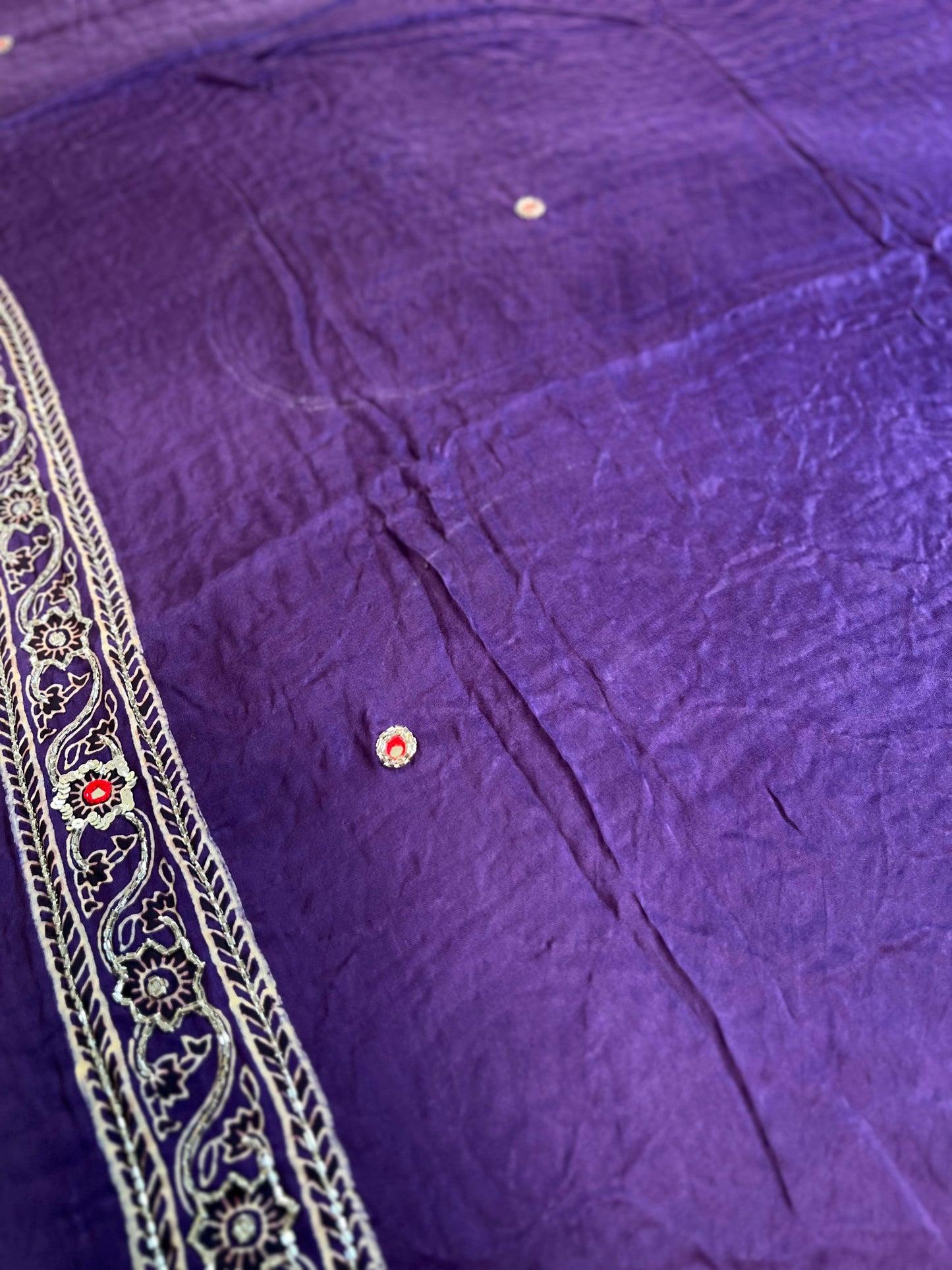 PURPLE STARDUST - Pure Modal Ajrakh Hand Embroidered Saree