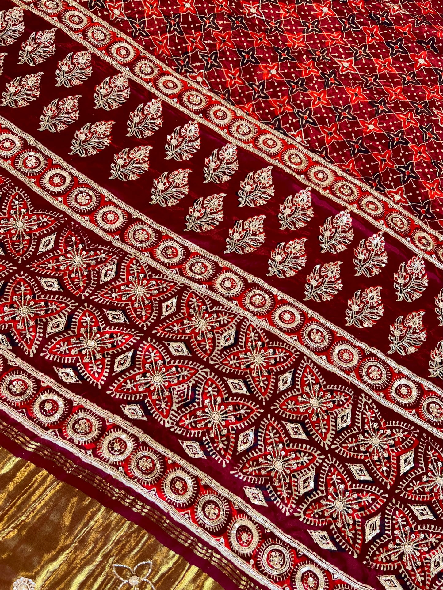 ROYAL GARNET - Pure Modal Ajrakh Hand Embroidered Saree