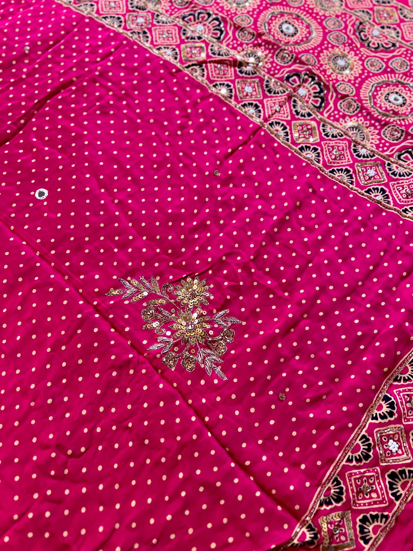 BLUSHING DAWN - Pure Modal Ajrakh Hand Embroidered Saree