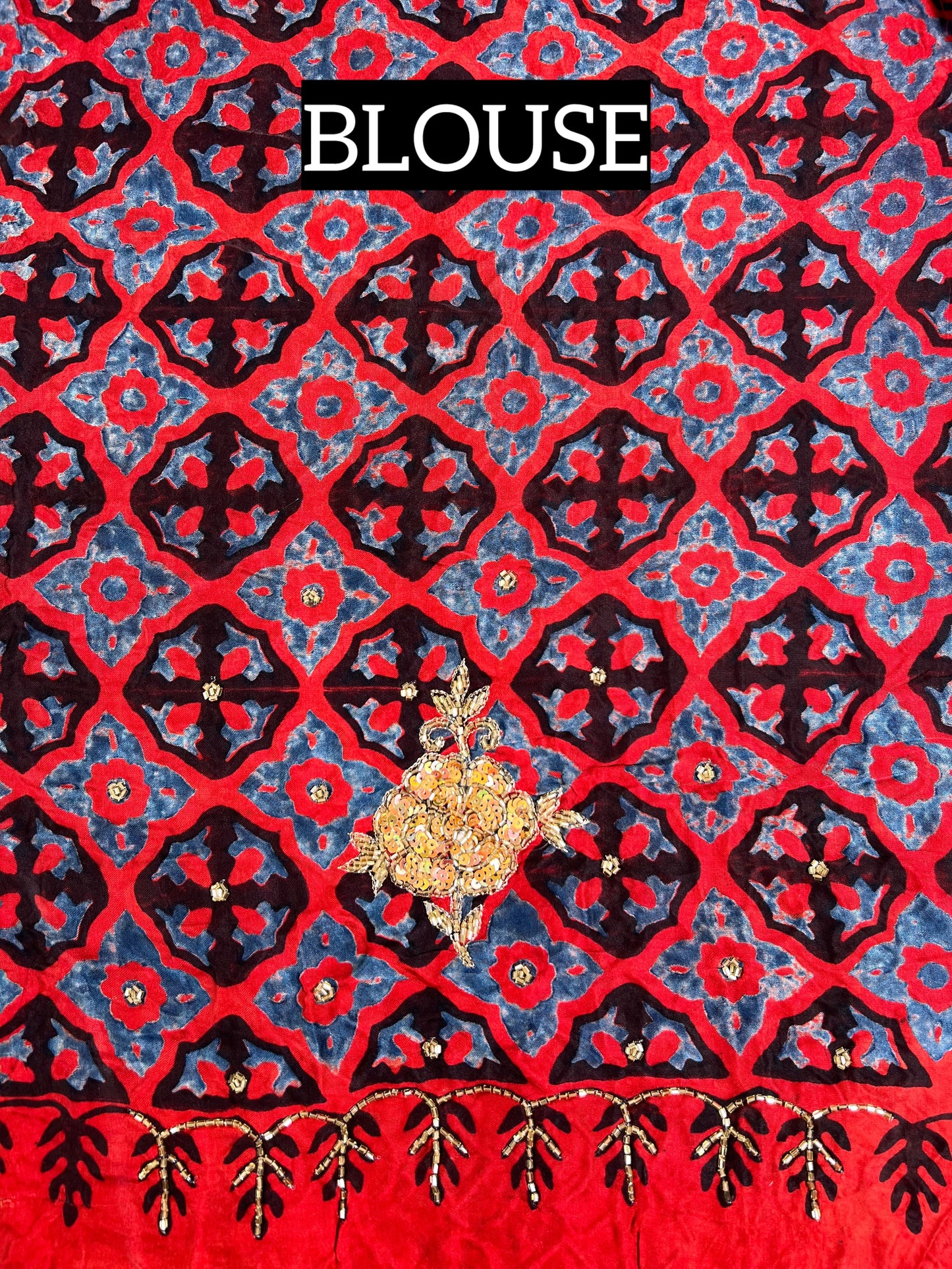 TWILIGHT ROSE - Pure Modal Ajrakh Hand Embroidered Saree