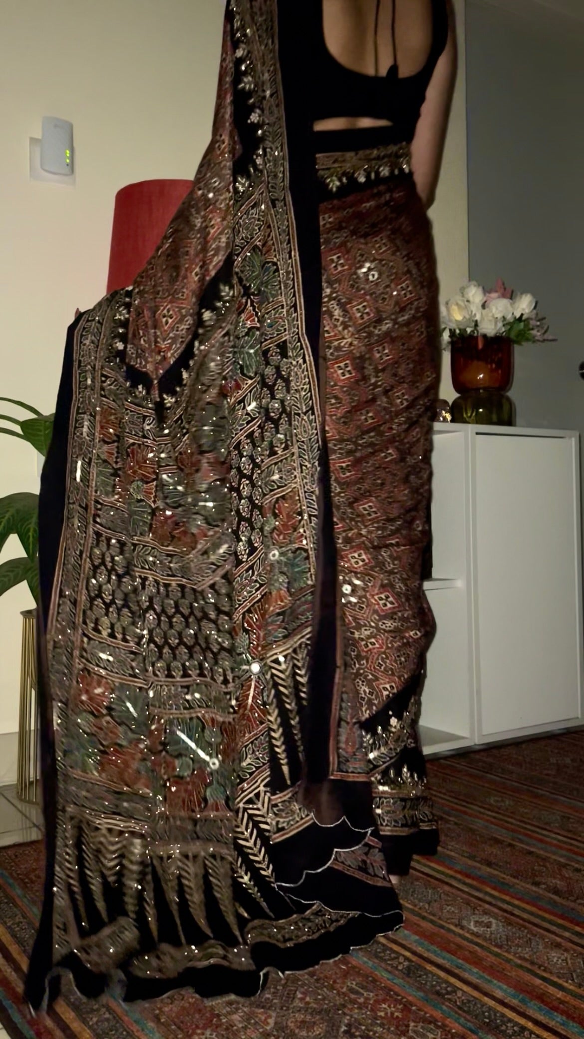 RUSTIC VELVET - Pure Modal Ajrakh Hand Embroidered Saree