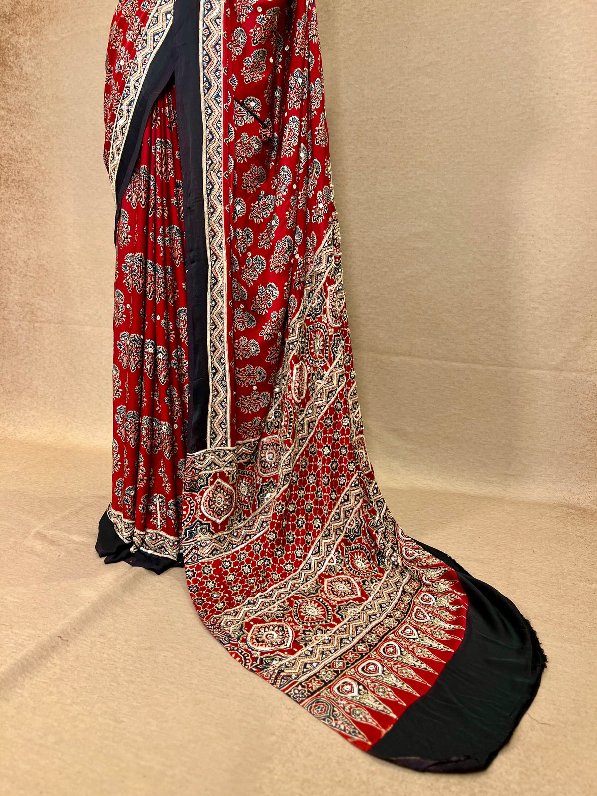 PASSION BLOOM - Pure Modal Ajrakh Hand Embroidered Saree