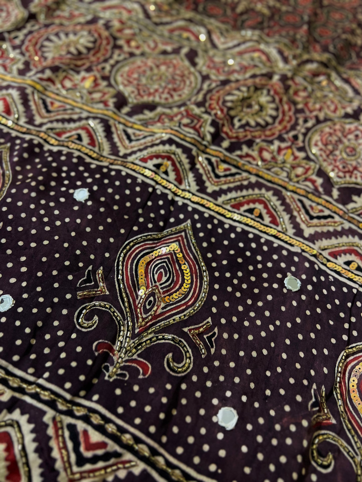 SIENNA BLOOM - Pure Modal Ajrakh Hand Embroidered Saree
