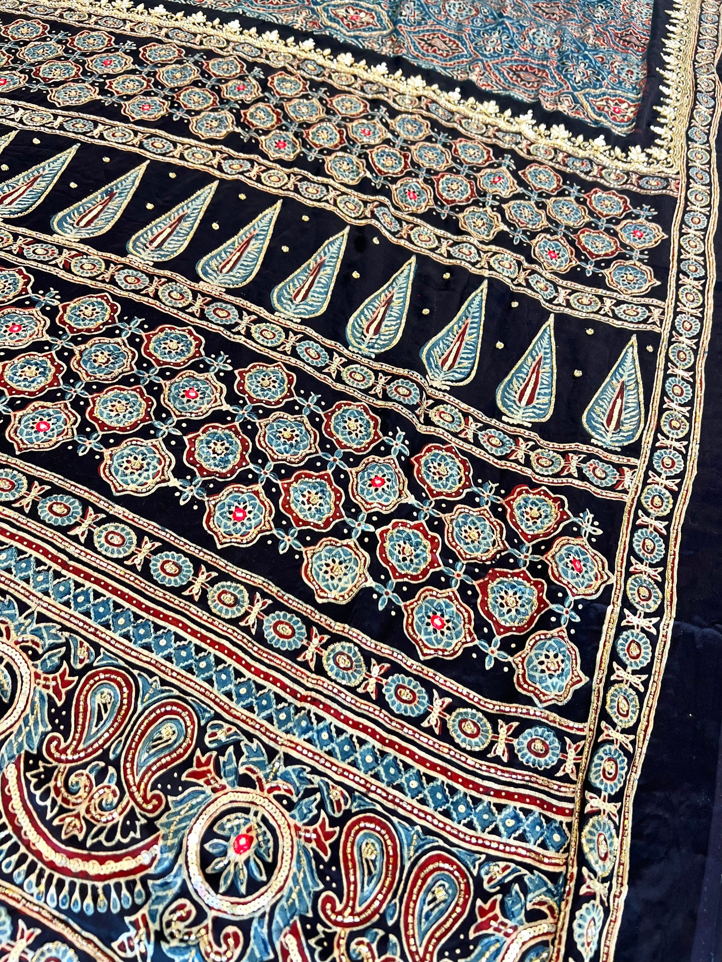 Blue Reverie - Pure Modal Ajrakh Hand Embroidered Saree