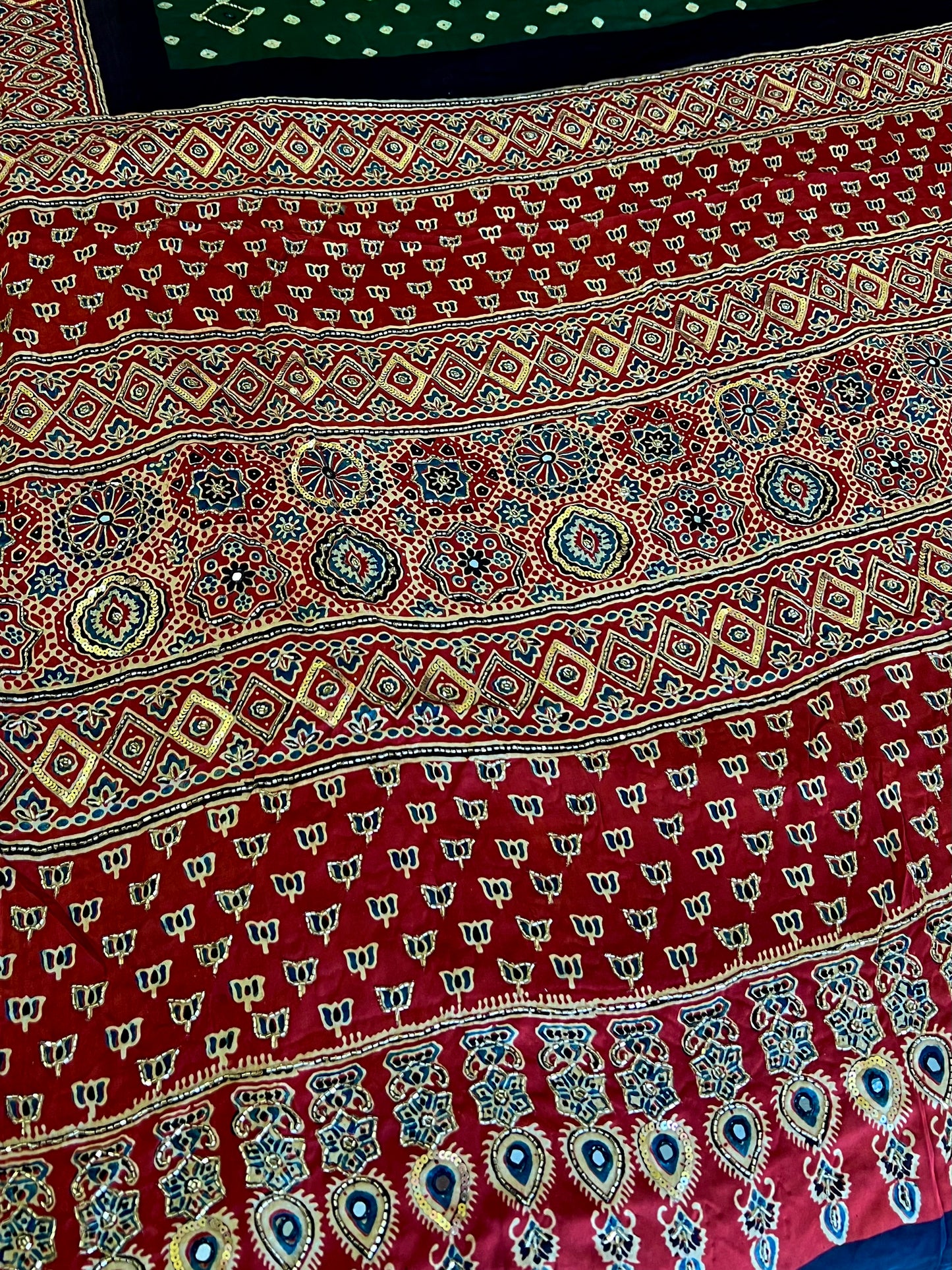GREEN REGALIA - Pure Modal Bandhani Ajrakh Hand Embroidered Saree
