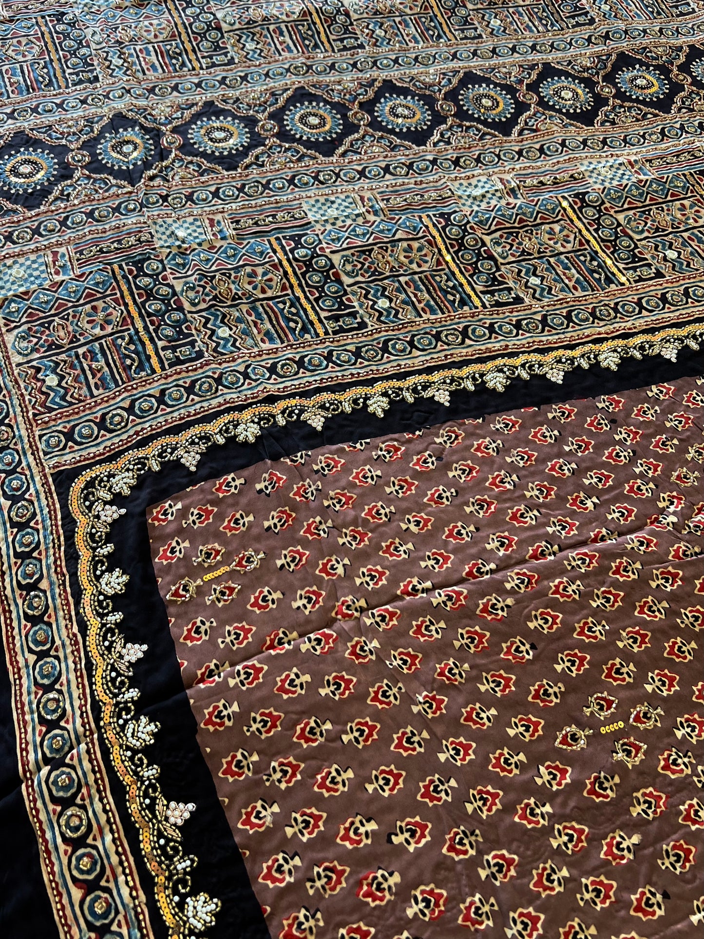 COCOA DREAM - Pure Modal Ajrakh Hand Embroidered Saree