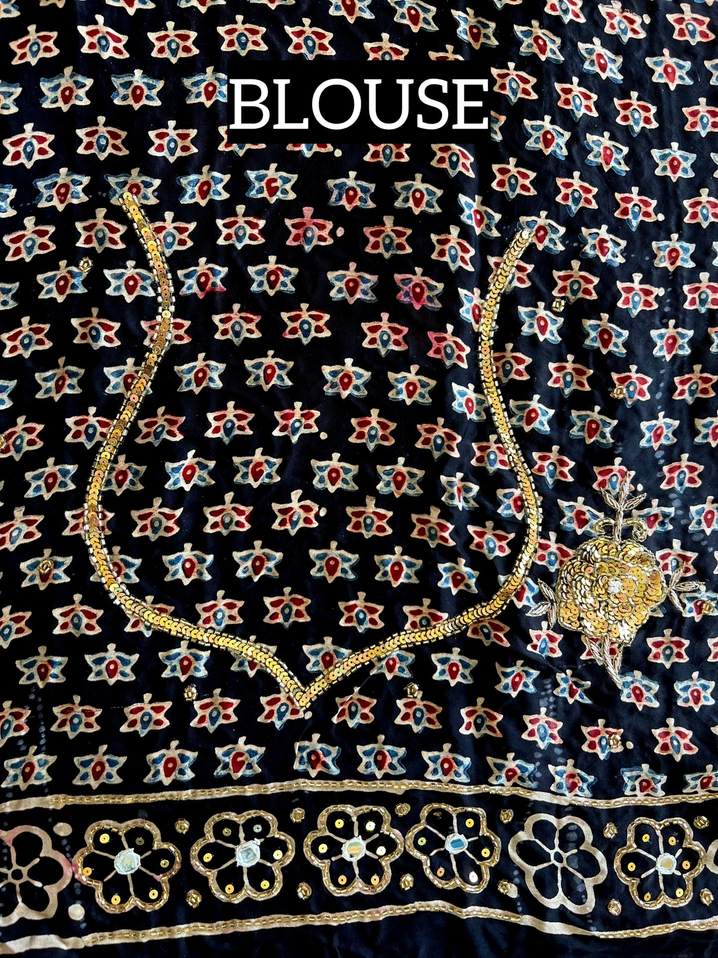 SCARLET ROSE - Pure Modal Ajrakh Hand Embroidered Saree