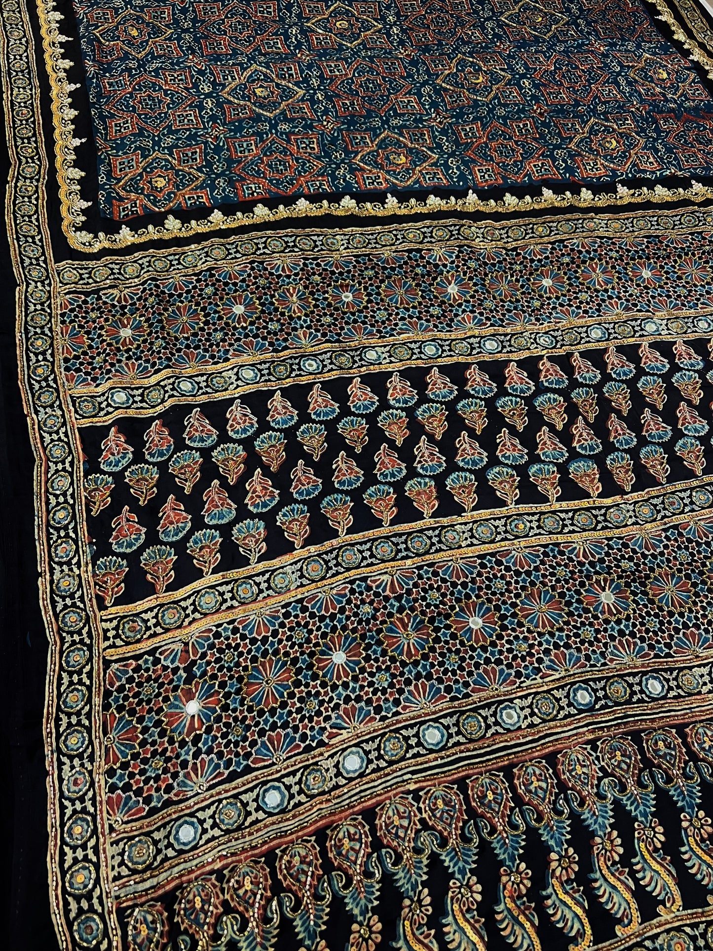 BLUEBELL MUSE - Pure Modal Ajrakh Hand Embroidered Saree