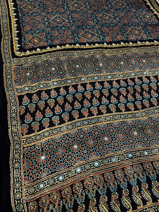 BLUEBELL MUSE - Pure Modal Ajrakh Hand Embroidered Saree