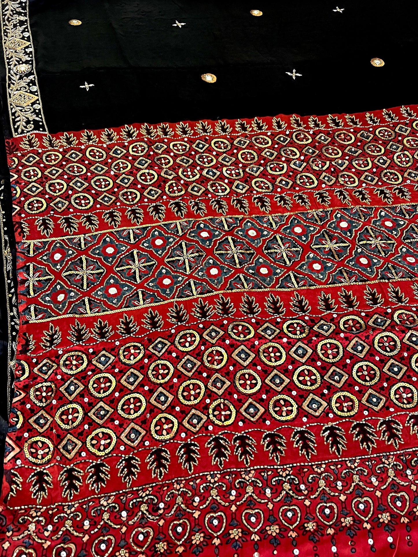 BLACK DESIRE - Pure Modal Ajrakh Hand Embroidered Saree
