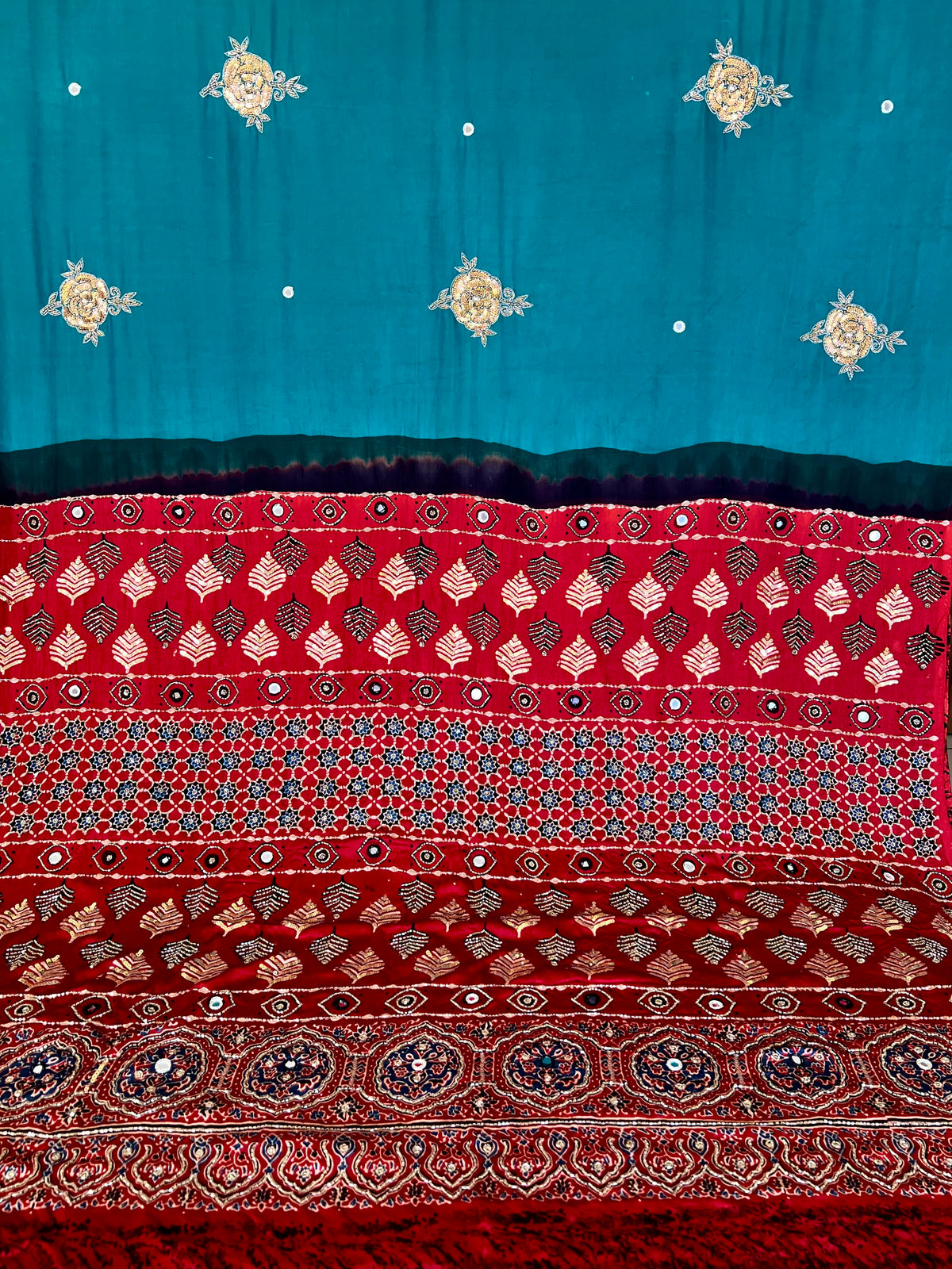 SINFUL ROSE - Pure Modal Ajrakh Hand Embroidered Saree